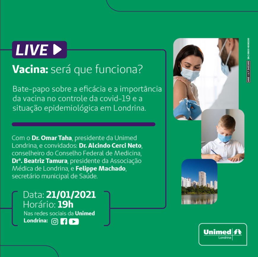  UNIMED LONDRINA: Vacina da Covid-19 é tema de live nesta quinta-feira (21)
