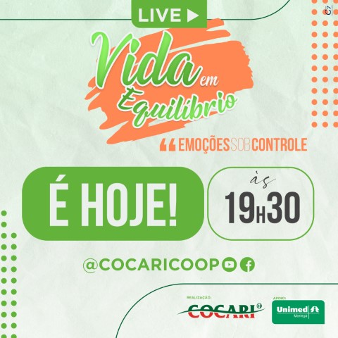 COCARI: Live Vida em Equilíbrio debate saúde emocional; evento será transmitido nesta terça, às 19h30