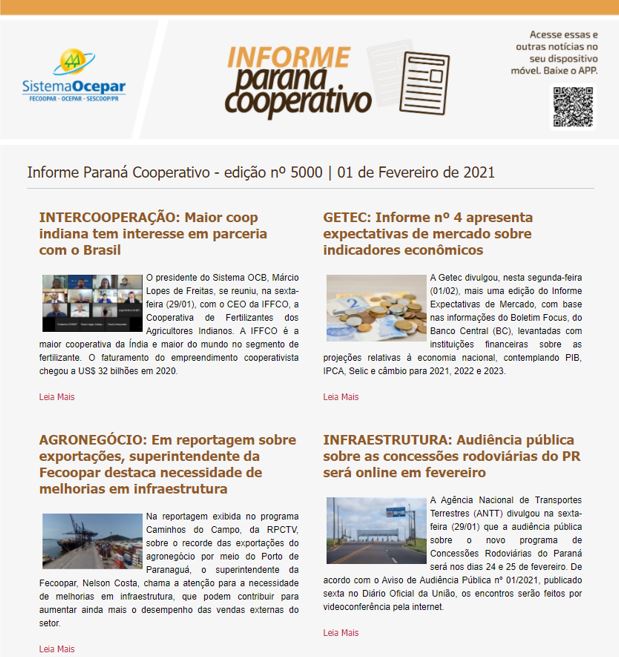 COMUNICAÇÃO: Informe PR Cooperativo atinge a marca de 5 mil edições