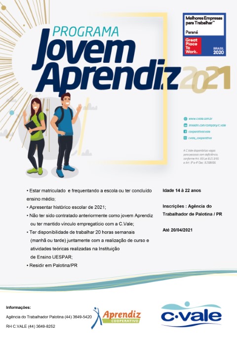  C.VALE: Abertas as inscrições para Jovem Aprendiz Industrial