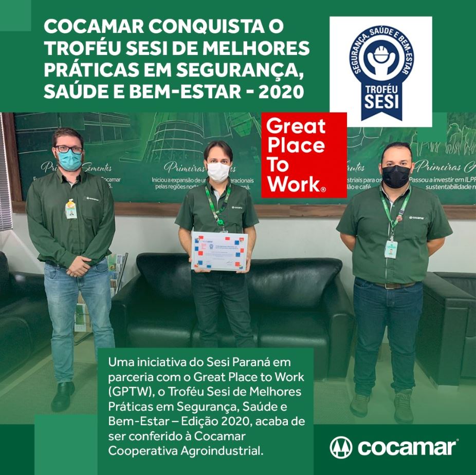 COCAMAR: Cooperativa conquista o Troféu Sesi de Melhores Práticas em Segurança, Saúde e Bem-Estar 2020