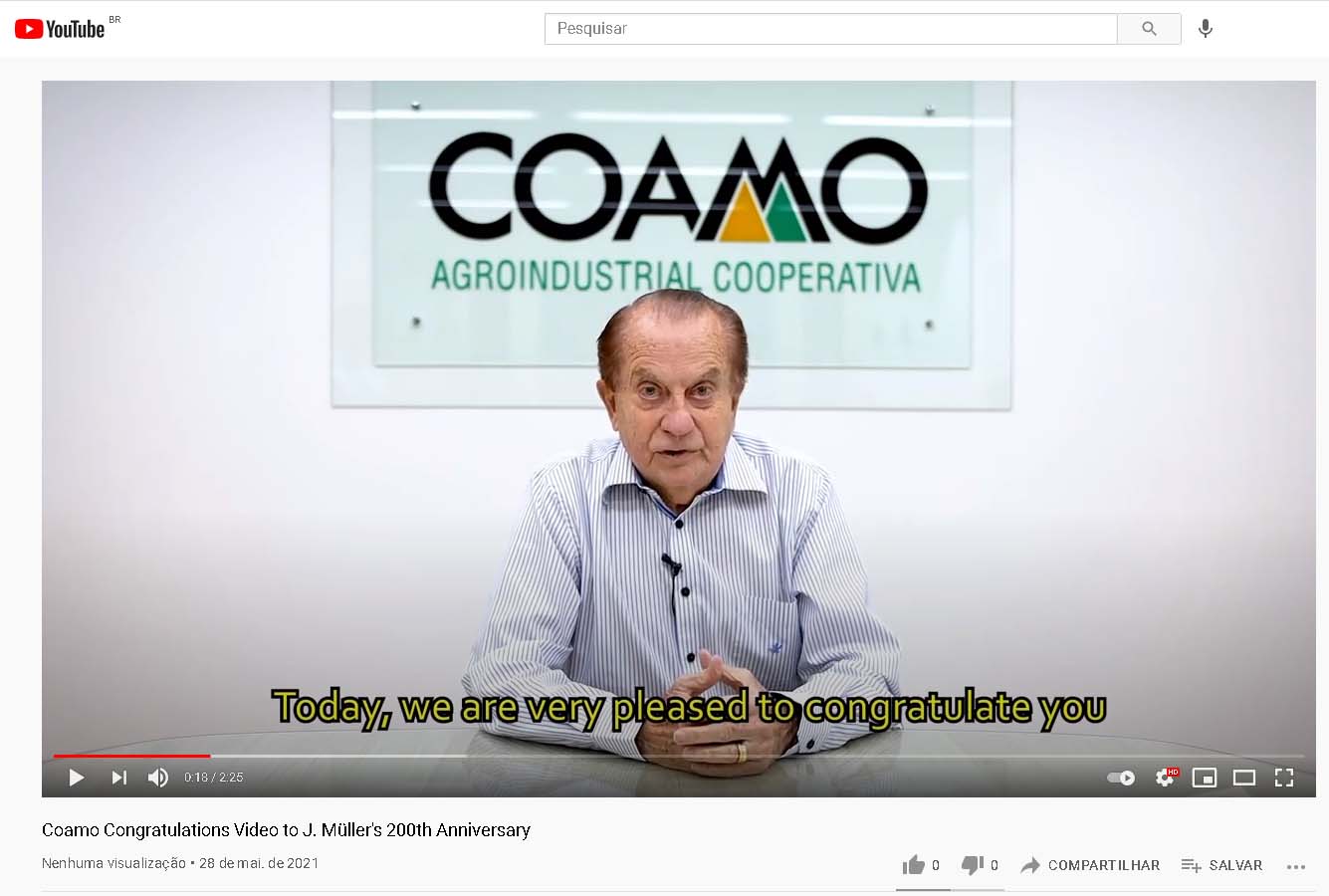 COAMO: Cooperativa saúda empresa alemã J. Muller pela comemoração dos seus 200 anos