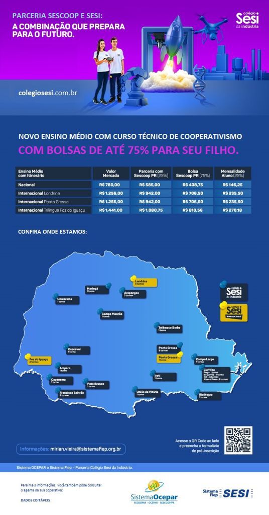 EDUCAÇÃO: Parceria é estabelecida entre Sescoop e Colégio Sesi da Indústria
