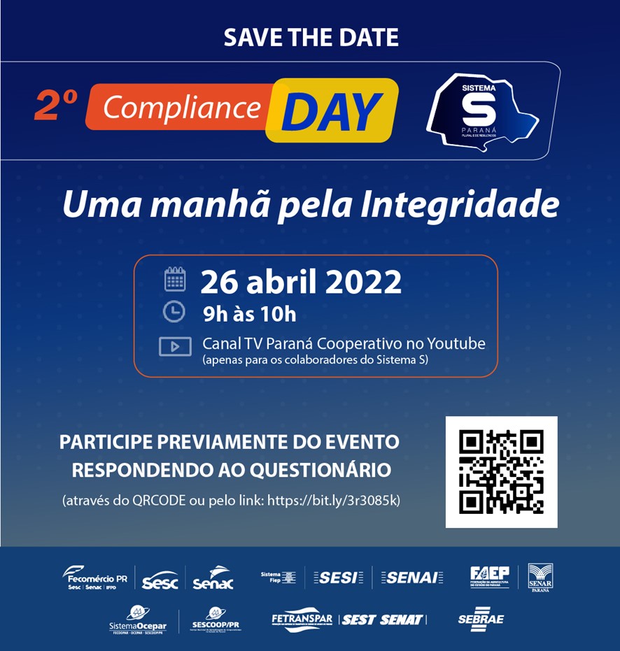 SISTEMA S: 2ª edição do Compliance Day será realizada no dia 26 de abril; reserve a data em sua agenda