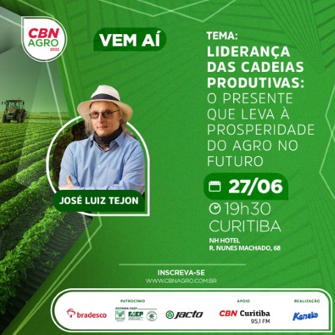 CBN: Especialista em jornalismo no agro, José Tejon realiza palestra em Curitiba no dia 27 de junho