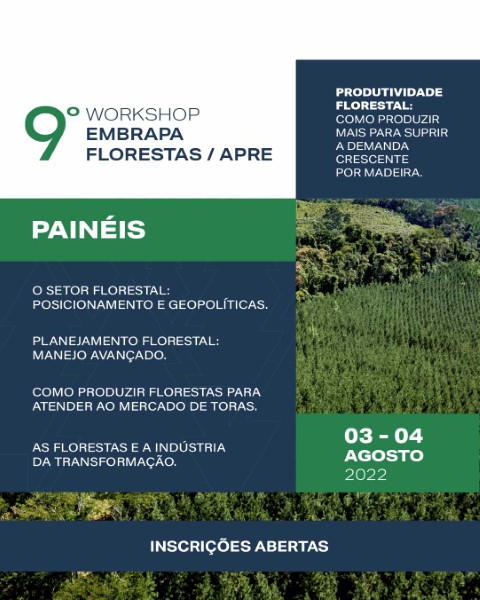 EVENTO: 9º Workshop Embrapa Florestas/Apre vai discutir produtividade florestal