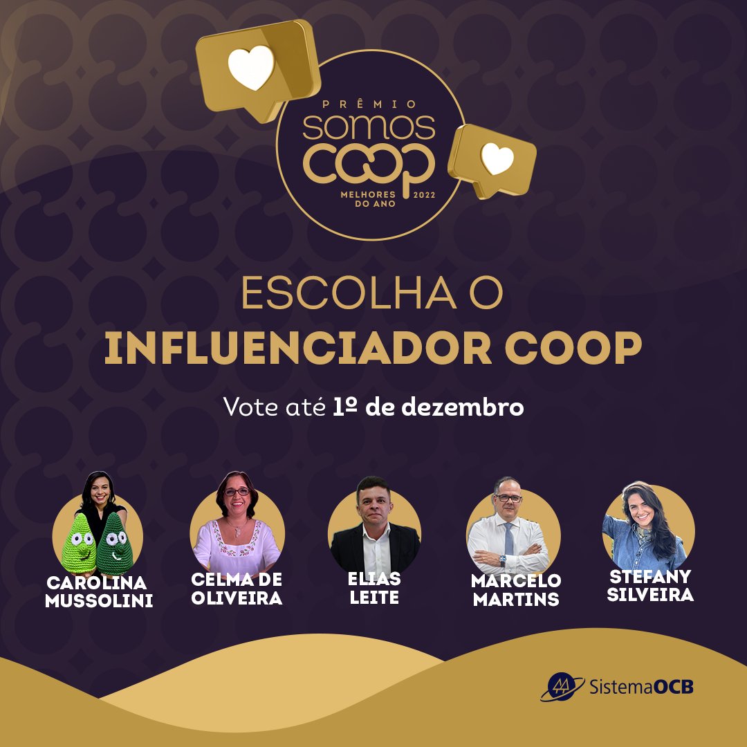 SOMOSCOOP: Votação para escolha do Influenciador Coop vai até 1ª de dezembro; Carolina Mussolini é a indicada do PR