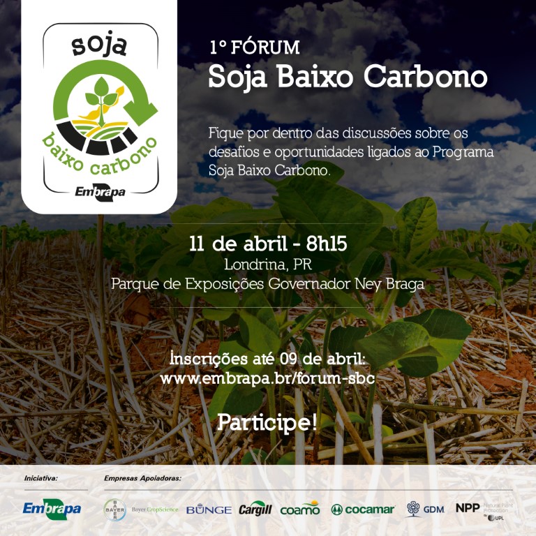 EMBRAPA: Abertas inscrições do 1º Fórum Soja Baixo Carbono