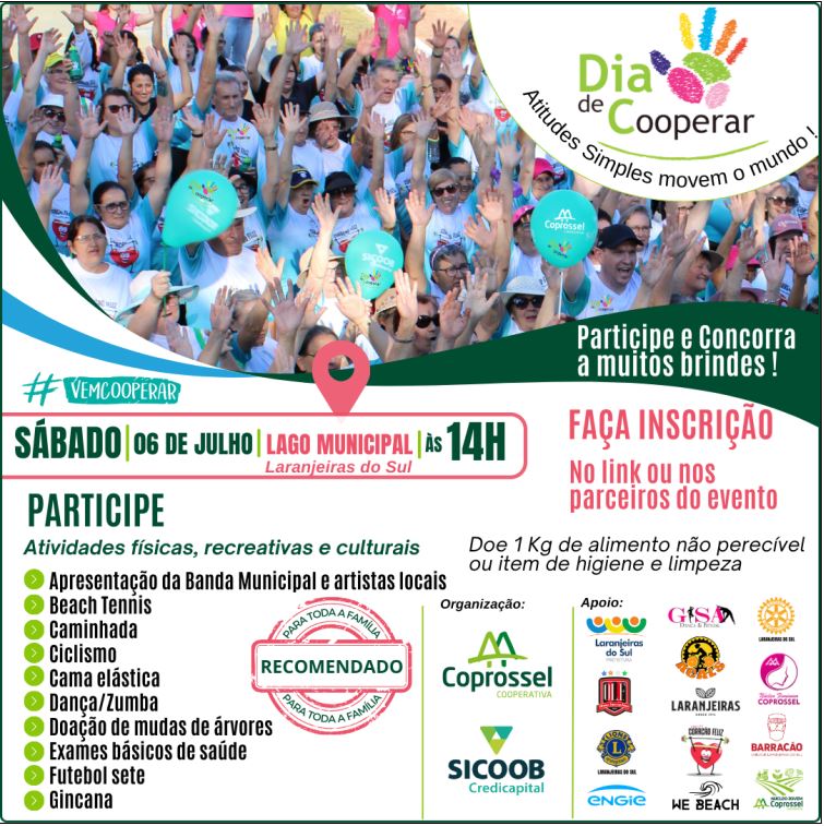 DIA C: Abertas as inscrições para atividades do Dia de Cooperar da Coprossel e Sicoob