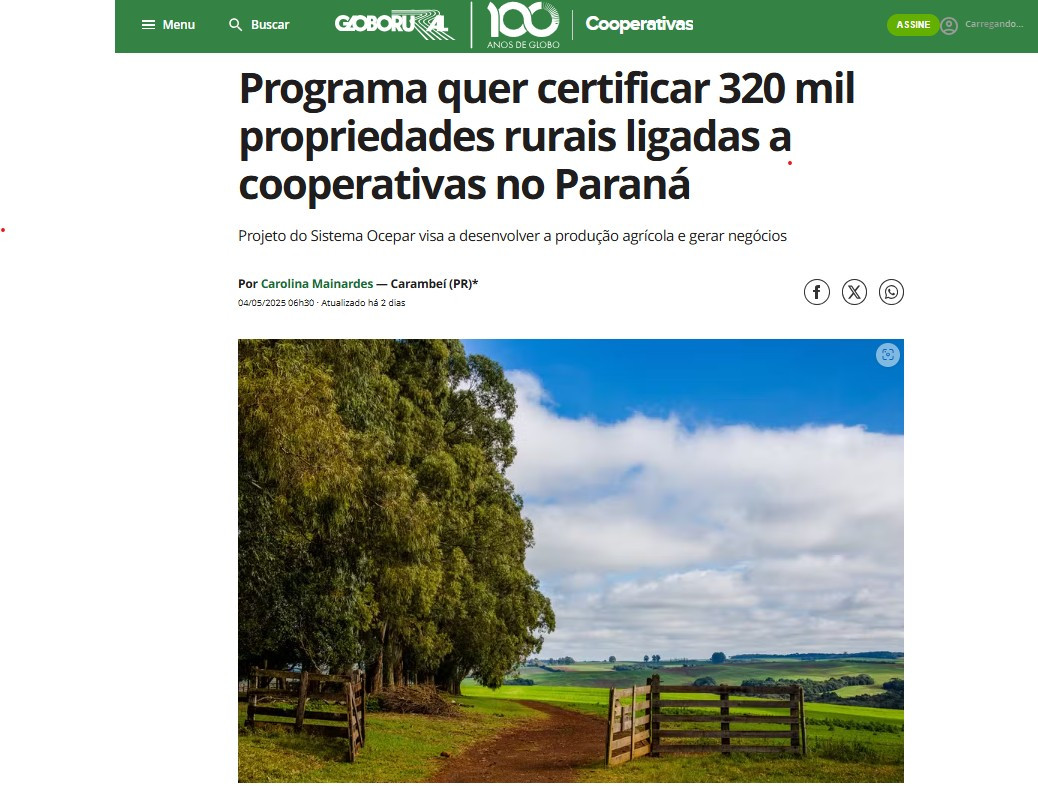 Certificação do Sistema Ocepar é destaque na Globo Rural
